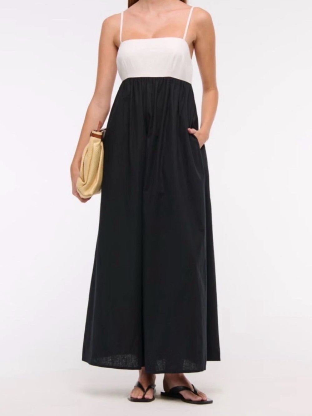 Abercrombie & Fitch Maxi Dress Women’s S Tie Back Babydoll Black White Linen